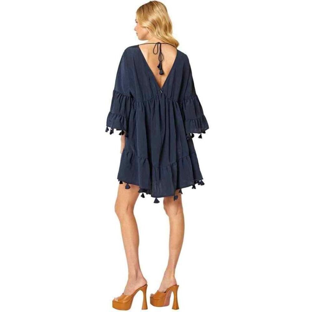 New Misa Mahtab Tassel Babydoll Navy Blue Dress P3213 - Picture 2 of 11
